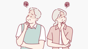 老人ホーム選びに悩む人のイメージイラスト